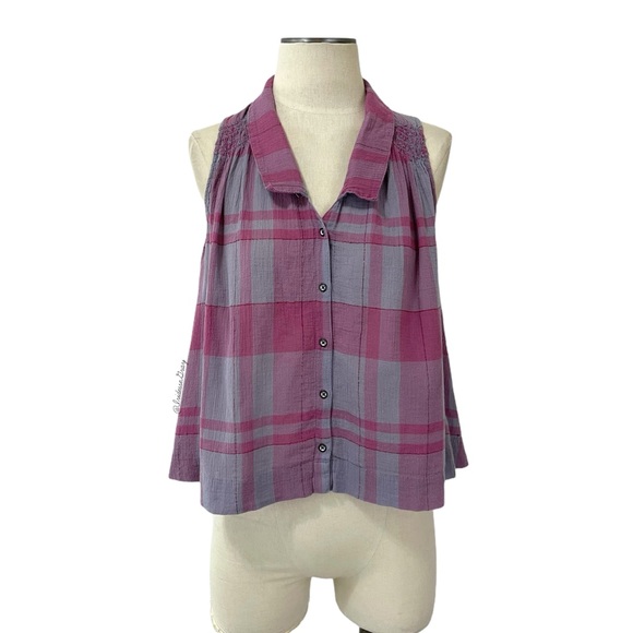 Anthropologie Holding Horses Pink Purple Plaid Top - Picture 1 of 8